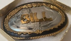 Vintage Metal Belt Buckle, German Silver and Brass, Bill, Billy, William, Nice