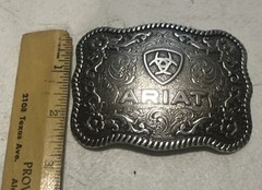 Ariat Scalloped Logo Belt Buckle Floral Scroll Twisted Rope Edge NEW