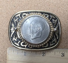 Eisenhower Dollar Bicentennial Coin 1776-1976 GoldPewter 2 X 2 3/4&Prime; Belt Buckle