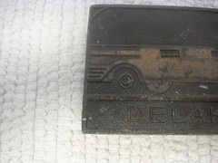 Vintage DELAHAYE Roadster V-38 Brass Belt Buckle 3 7/8&Prime; x 2 1/8&Prime;-Made in USA