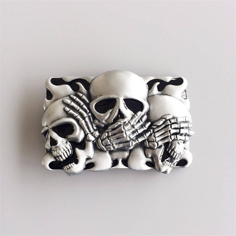 Vintage Style Black Enamel Flame Shy Skulls Tattoo Belt Buckle also Stock in US