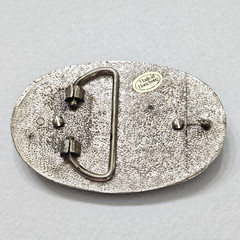 Vintage Two Tone Western Belt Buckle Coin or Stone Holder Engraved Scroll Work