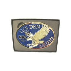 NRA Belt Buckle Golden Eagle 2010 Gold with Blue Background New in Original Box