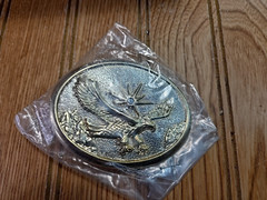 Eagle in Flight with Rhinestone Star 3 Dimensional Gold Tone Belt Buckle