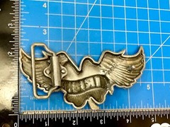 Irish Lucky Four 4 Leaf Clover W/ Wings Cutout Green & Silver Belt Buckle