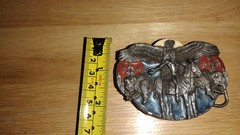 Belt buckle 3-D eagle Indian chief buffalo color 1988 by Siskiyou unused