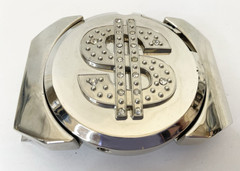 Men&rsquo;s Carroo Rhinestones Belt Buckle No Belt Silver Metal Hip Hop Rap Money Cash