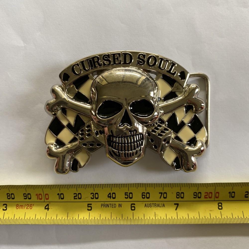 Belt Buckle – SKULL CURSED SOUL – Custom Made, Fit 4 cm Belt, DIY, No Belt