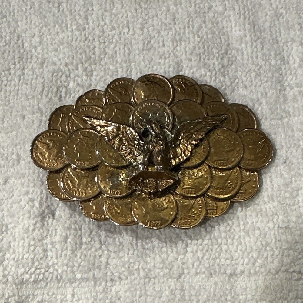 Vintage Western Belt Buckle Eagle and Faux 1878 Liberty Coins Novelty