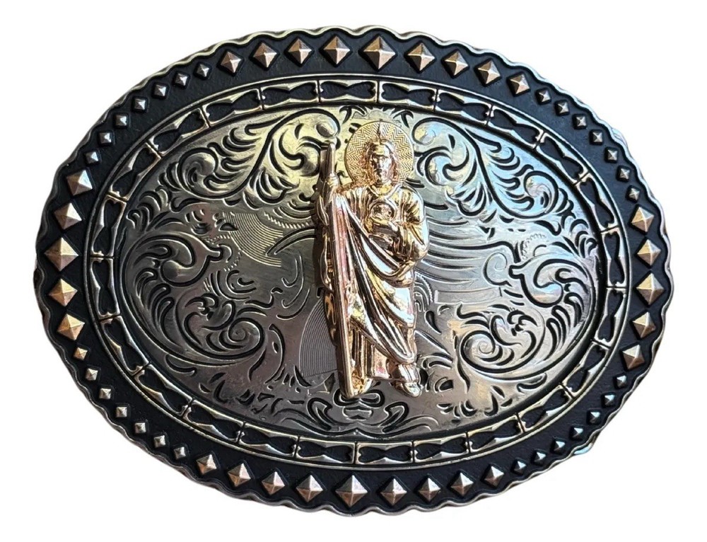 Mexican San Judas Charro Cowboy Belt Buckle Hebilla Vaquera Made In Mexico