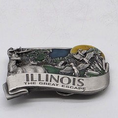 Vintage Collectible 1984 ILLINOIS Pewter and Enamel Belt Buckle by Bergamot