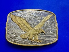 Flying Eagle Spreading Wings over the Mountain Scene Vintage Belt Buckle