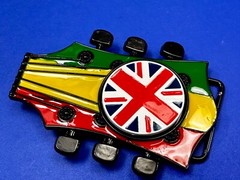 Electric Guitar Tuning Keys Shaped Belt Buckle W/ Uk Flag Union Jack Spinner