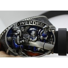 Welder Belt Buckle with Black Studded Floral Embossed Western Strap Mens