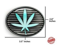 Stoner Belt Buckle – Marijuana Pot Stripes Handmade Oval Belt Buckle
