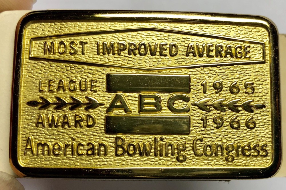 Vtg NOS 1965 1966 ABC Bowling League Award Belt Buckle American Congress Brass
