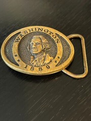 Vintage Collectible Small Washington 1889 Bronze Belt Buckle