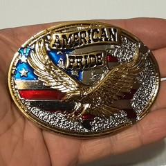 AMERICAN PRIDE / EAGLE & U.S.A. FLAG Metal Belt Buckle