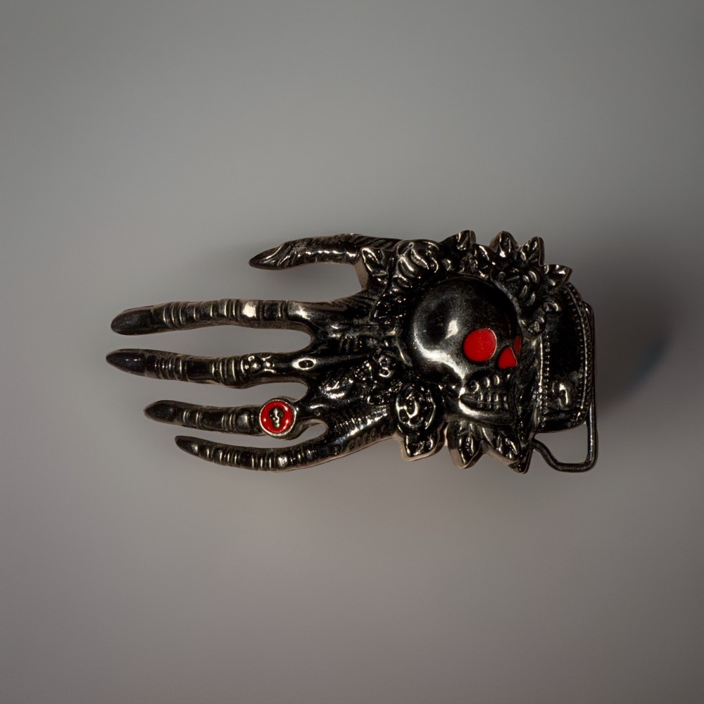Skull and Skeletal Hand Belt Buckle
