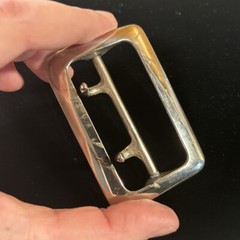 Vintage Solid Brass Chrome Plated 2.25” Double Prong Duty Belt Buckle USA #6