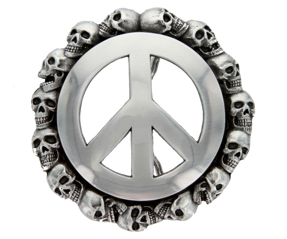 Antique Peace Sign Skull Belt Buckle Cool Buckle fit&rsquo;s up to 1-1/2&Prime; (38mm) Belt