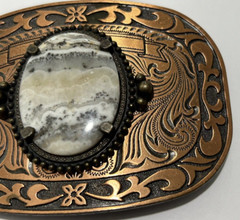 Agate Gemstone Bronze Western Style Belt Buckle, Pre-Owned