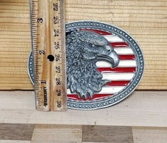 Vintage Bald Eagle Head Mens Belt Buckle American Flag Legends West EJC 2002 USA