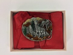 Siskiyou Ornate Wolf Scene Vintage Belt Buckle 1981 Bergamot Brass Works Unique