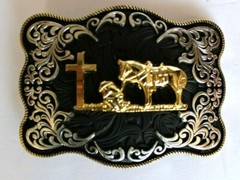 COWBOY CHURCH PRAYER WESTERN BELT BUCKLE METAL FASHION ART BRAND NEW 5&Prime; x 4&Prime;
