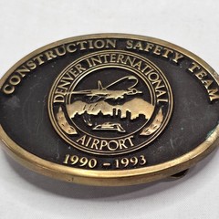 Vintage DIA Denver Airport Construction Safety Belt Buckle Anacortes Brass 1992