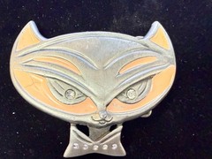 Cute Kitty Cat Head with Bowtie Clear Rhinestone Eye Belt Buckle by Heavy Metal