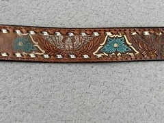The Great American Buckle Co ENAMEL EAGLE 1243 Belt Buckle W/ Belt USA VTG 1983