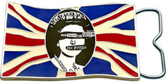 SEX PISTOLS BELT BUCKLE ~ GOD SAVE THE QUEEN ~ EMBOSSED METAL + COLOUR ENAMEL