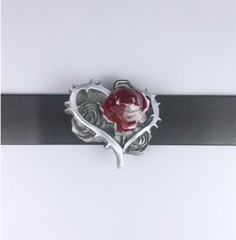Vintage Enamel Rose Flower Floral Belt Buckle Gurtelschnalle