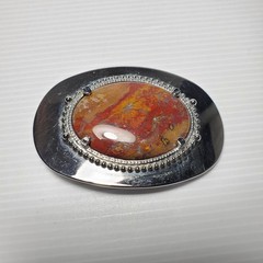 Silver-Tone Belt Buckle Oval Brown Speckle Stone Western Southwestern Boho