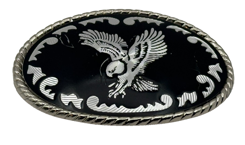 Vintage Western Express Black Enamel and Silver Colored Eagle Belt Buckle USA