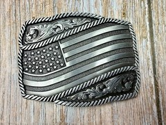 Waving American Flag Patriotic Silver Color Rope Border Western NOS Belt Buckle