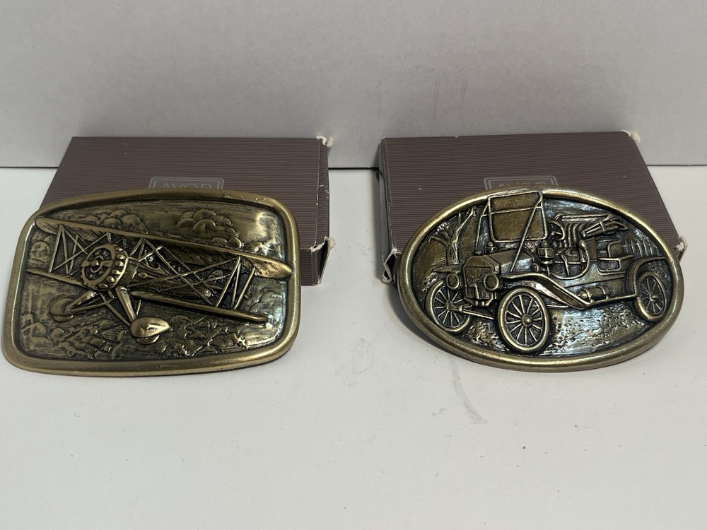 Antique Car Belt Buckle Avon Vintage Model T Brass And Airplane Buckle 1331