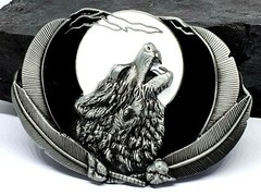 Belt Buckle Howling Wolf Moon Feathers Fenrir For 40mm Belt Pagan Norse Viking