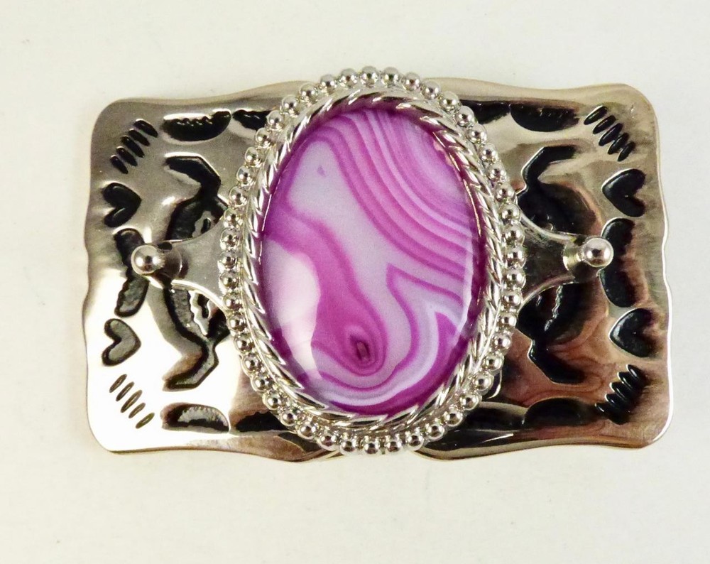 Peachblow Onyx 30×40 MM Rhodium Plated Buckle Unisex Made In The USA