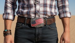 NEW Men Women Silver Metal Buckle USA Flag United States Of America Memorial Day