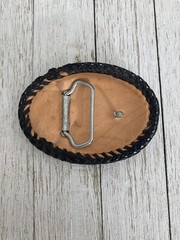 ESTATE FIND! Vintage Black Leather Tooled Western Belt Buckle