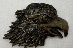 Vtg bronze Belt Buckle Eagle bandana stars USA