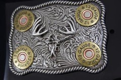 Nocona Whitetail Buck Skull Shotgun Shells Rectangular Belt Buckle 37526