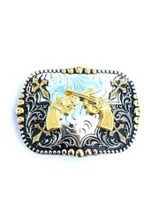 Western Buckle Gold Black Silver Guns 2nd Amend Cowboy 2 »Buckle Hebilla Vaquero