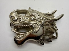 Mystical Asian Chinese Dragon Head Figural Cutout Silver Color Belt Buckle