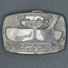 1979 Champagne Classic Golf Belt Buckle Silver Tone Pewter 70s