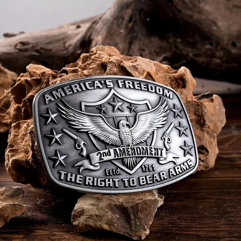 America Second Amendment Belt Buckle 2A, 2nd, Freedom, Guns Antique Silver Tone