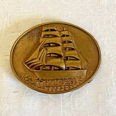 Vintage Brass “The Tall Ships” Belt Buckle Oval Nautical Sailing Ship USA