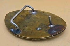 ALASKAN HOWLING WOLF MOONLIGHT BRASS & SILVER BELT BUCKLE BLUE PEARL RESIN INLAY